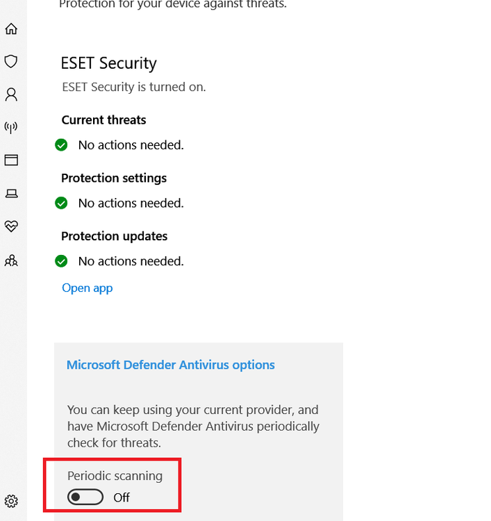 Windows Defender still running after install of Eset Internet 