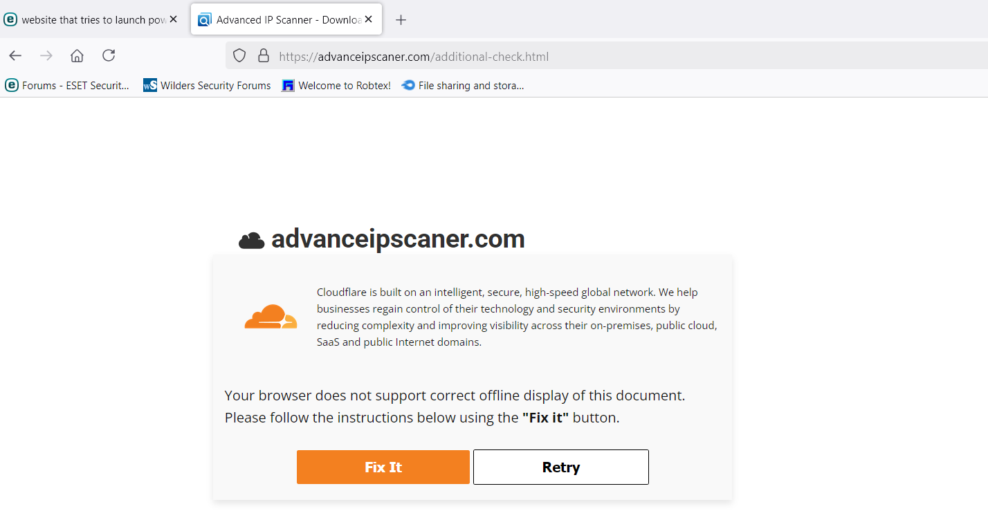 Website that tries to launch powershell script as admin malware