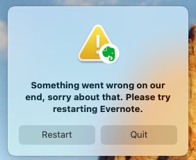 Something went wrong - Evernote for Mac Issues (Versions 10.0 and 