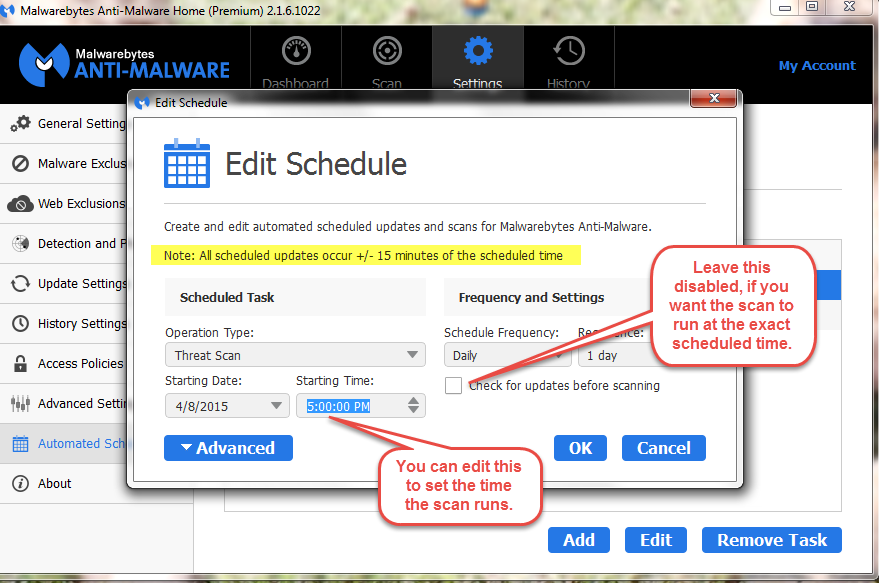 How is a missed scheduled scan handled? - Malwarebytes for Windows ...