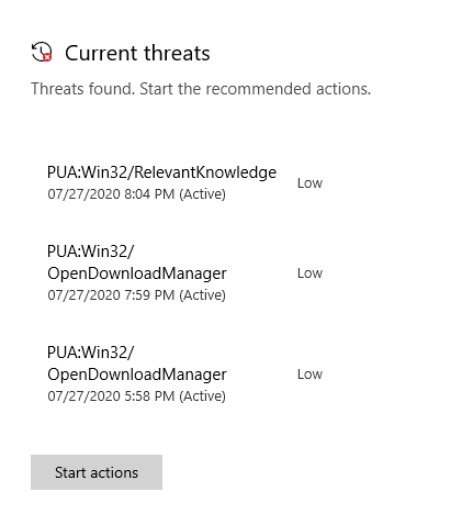 Windows Defender Finding 3 PUAs that MalwareBytes no longer finds 