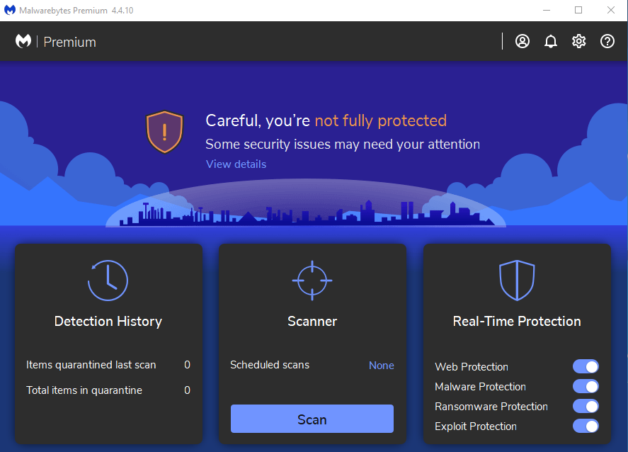 Not Fully Protected because no scheduled scan - Malwarebytes for ...