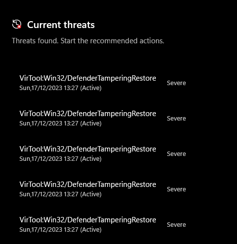 virtool:win32/defendertamperingrestore - is it actually dangerous