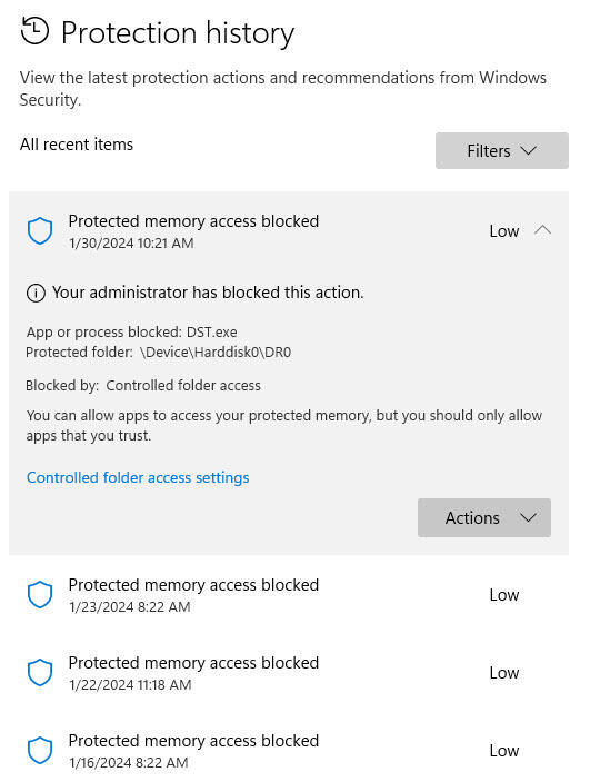 Question on windows security block, no Malwarebytes signal; dxt 