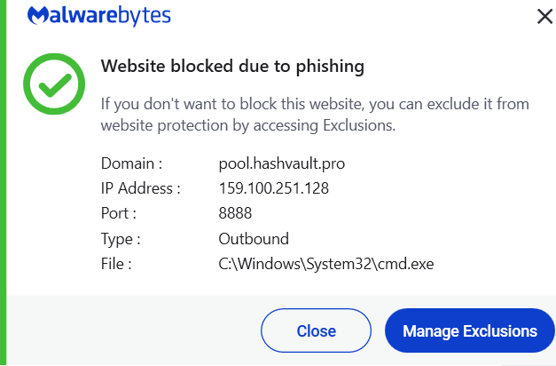Malwarebytes - Website blocked due to phishing ( pool.hashvault.pro ...