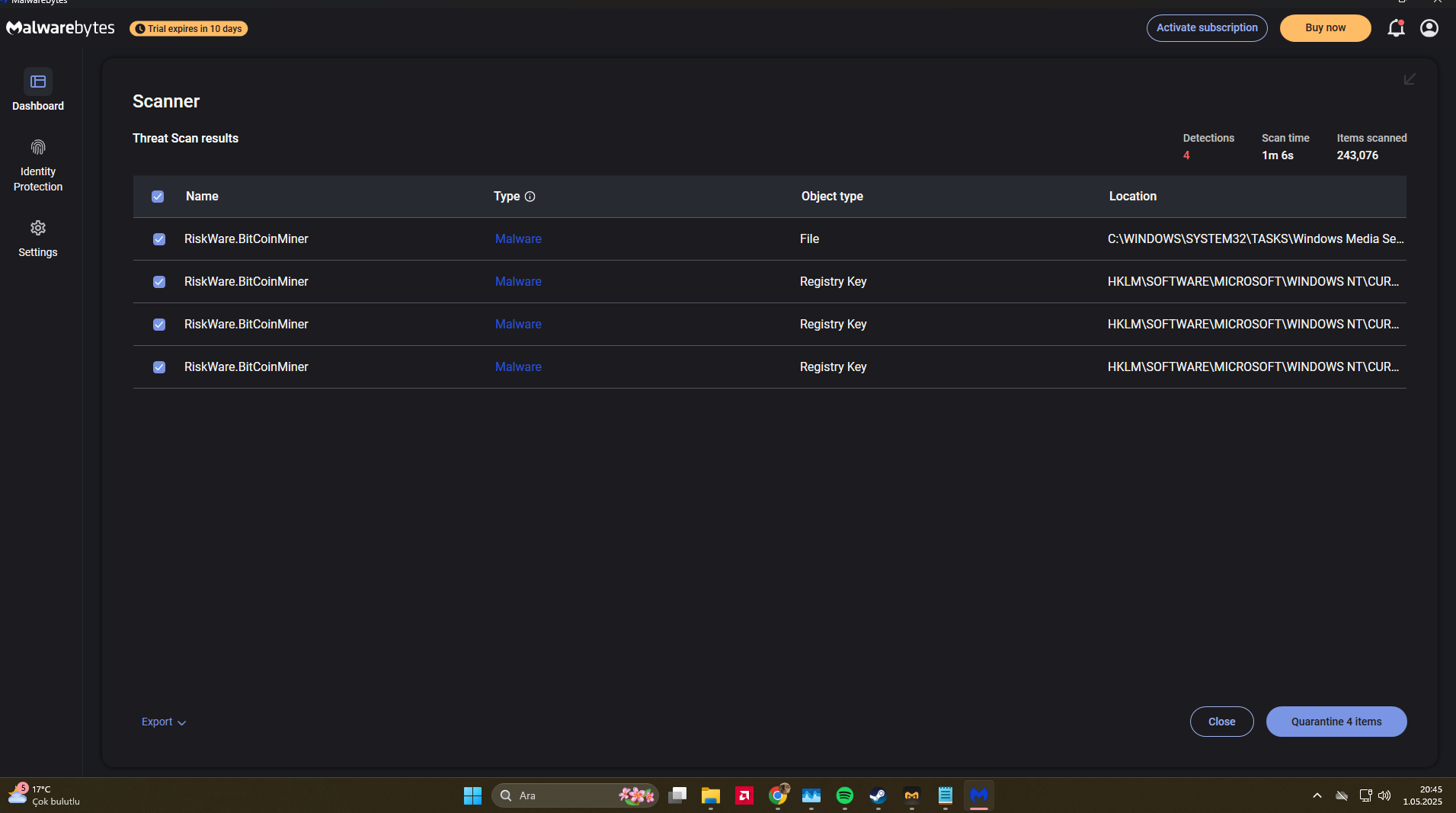 malwarebytes keeps detecting the same malwares after every single scan ...