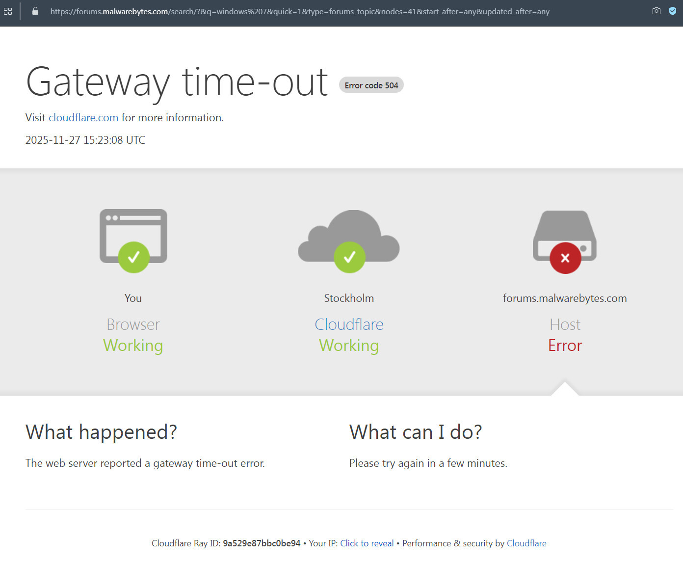 Malwarebytes forum time out after long wait for search result ...