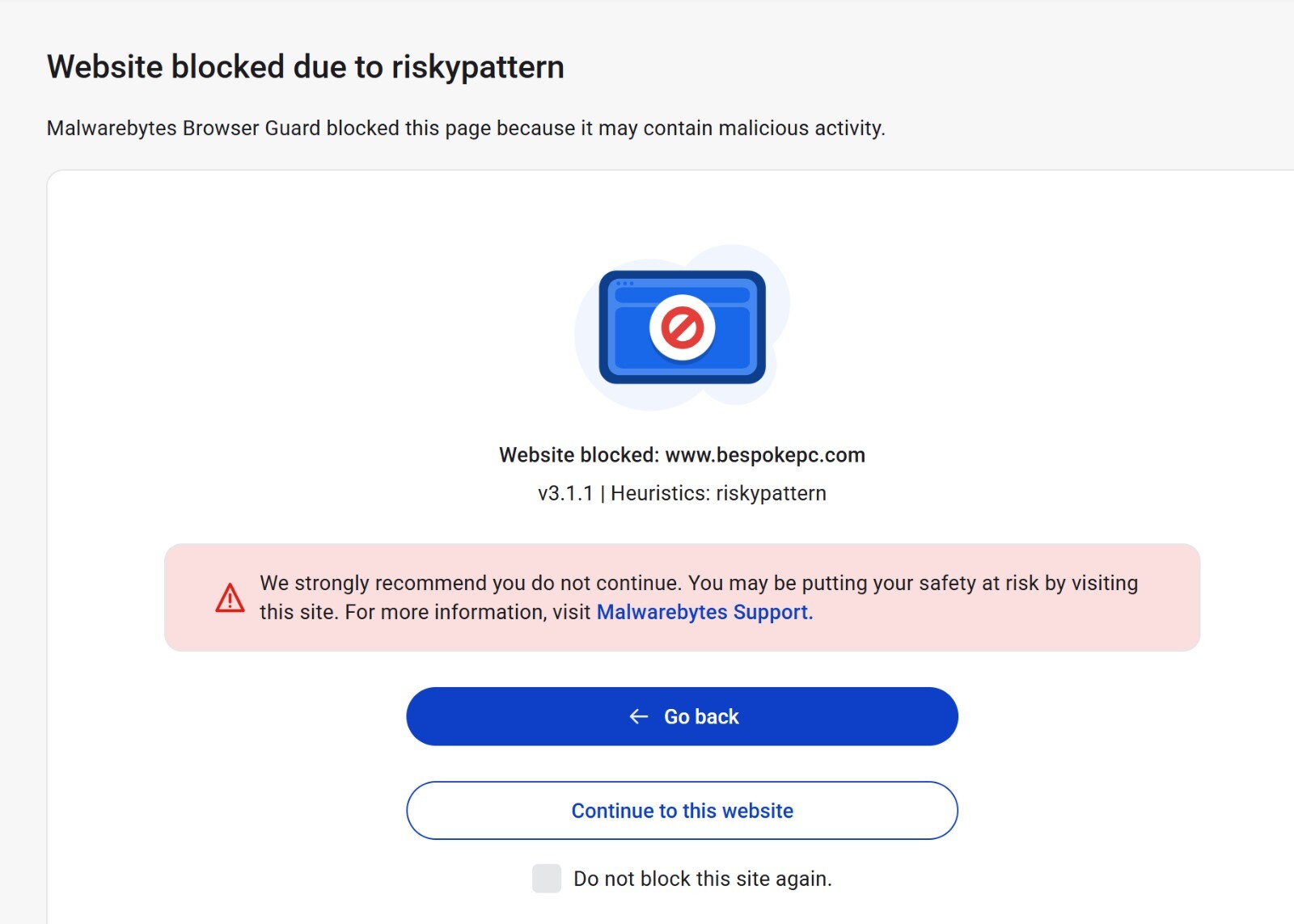 website blocked due to risky pattern - Firefox - Malwarebytes Forums