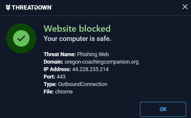 Curated visual reference: Block Phishing Websites In Computer Reference: Oregon Coachingcompanion Org Blocked For Phishing