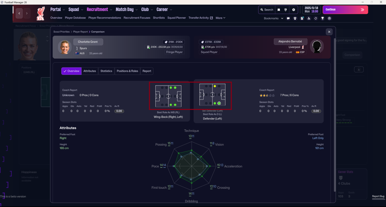 Player comparison positional graph is reversed - Squad UI Issues ...