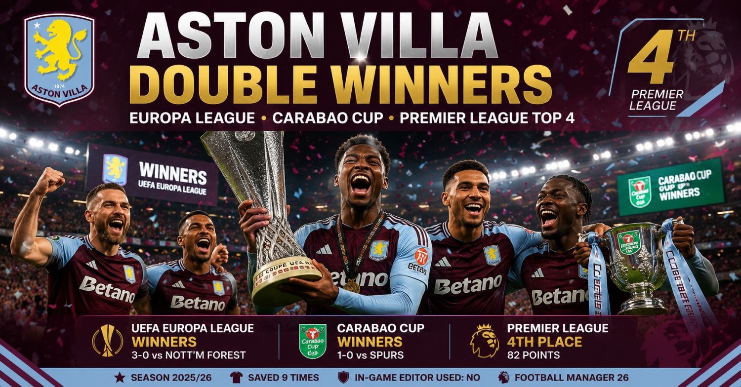 Football Manager 2026 Tactics - Aston Villa Double Winners and Premier League Top 4