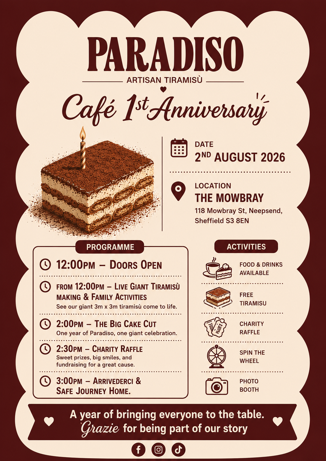 Paradiso Artisan Tiramisù Cafe' 1st Anniversary