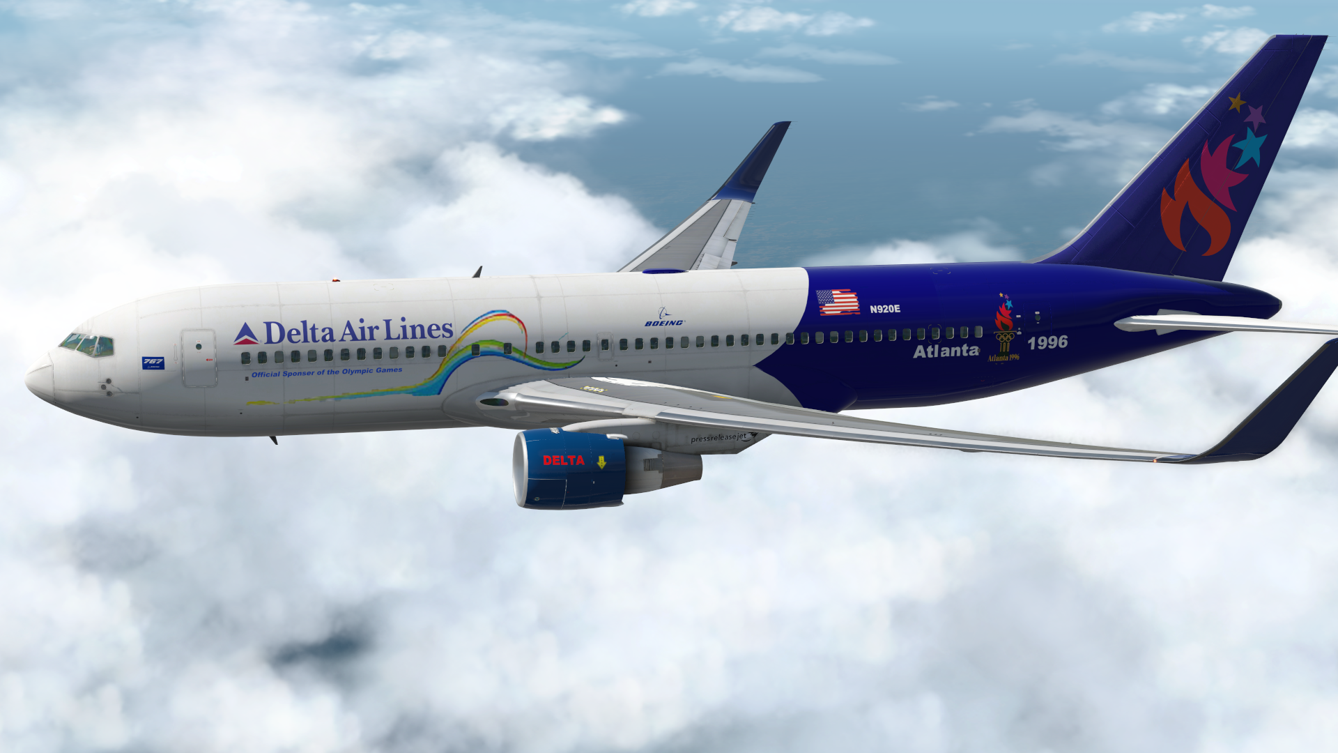 Flight Factor 767-200 PW engine Delta Airline 1996 Olympics Livery