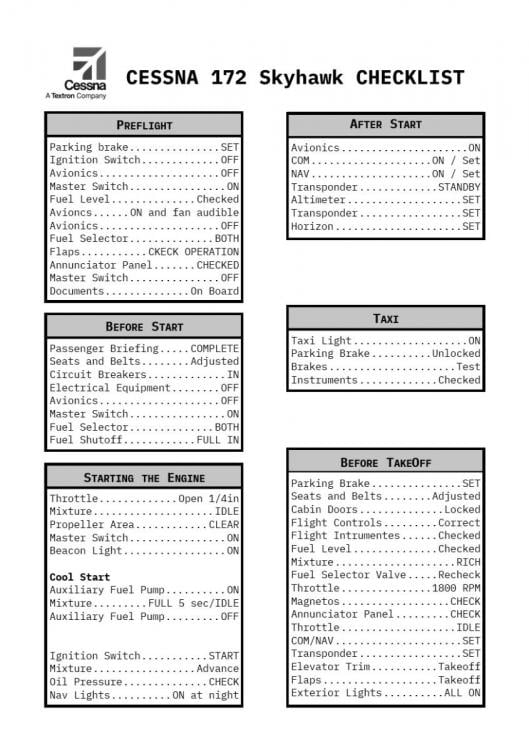 Cessna 172 Skyhawk Paper Checklist - Utilities - X-Plane.Org Forum