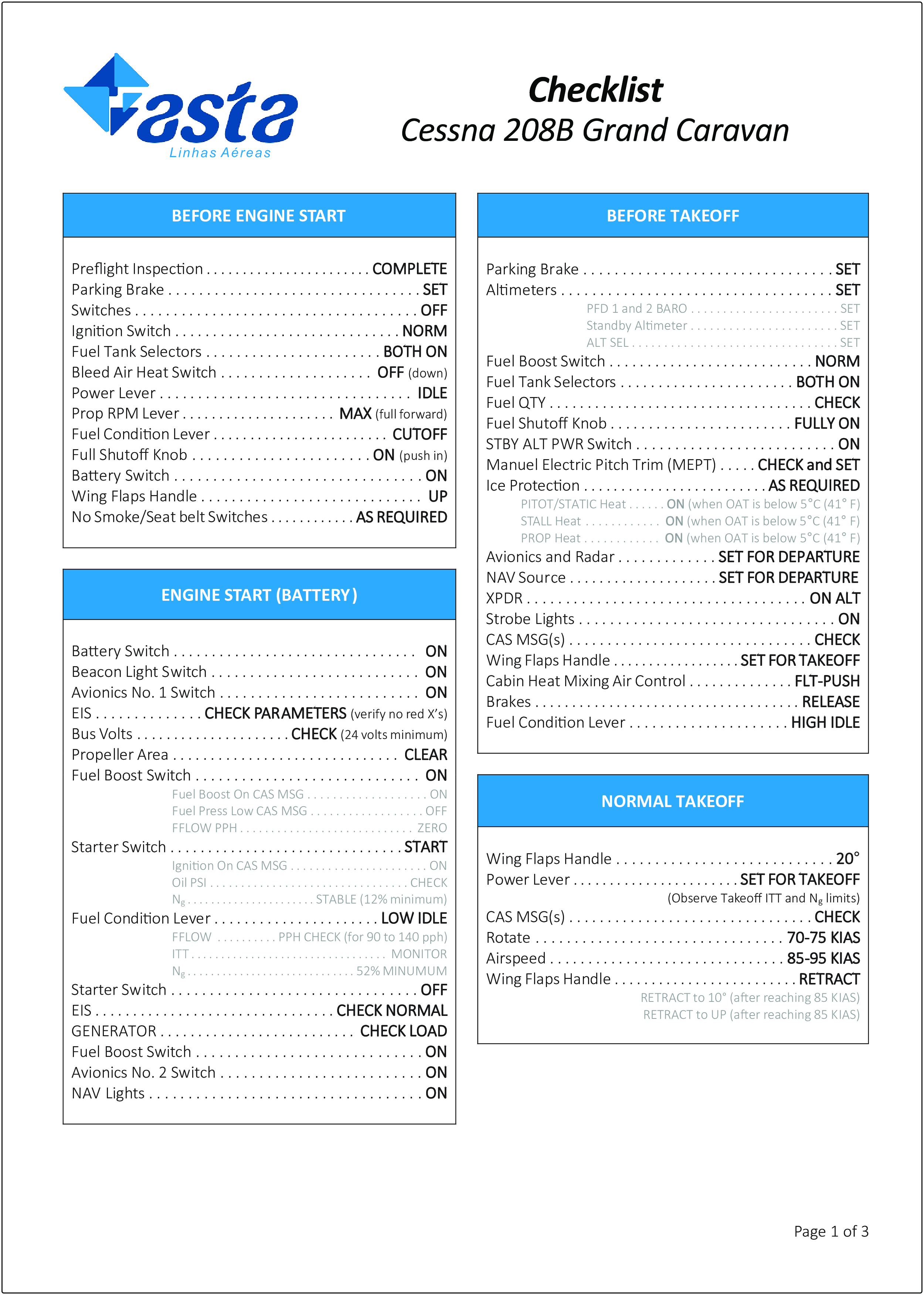 Checklist Cessna Caravan 208B - Asta Linhas Aéreas - Xchecklist