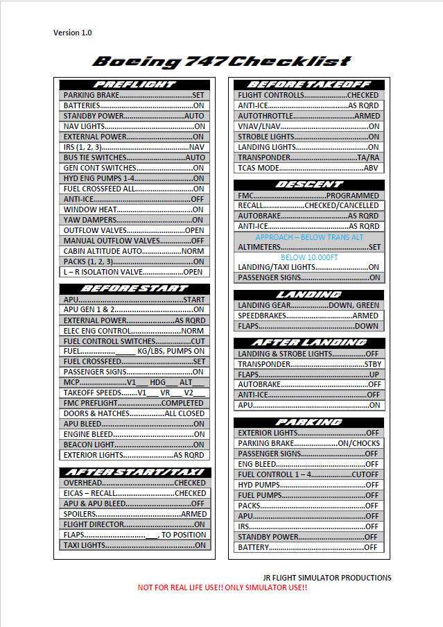 Boeing 747 Checklist - Xchecklist Checklists - X-Plane.Org Forum