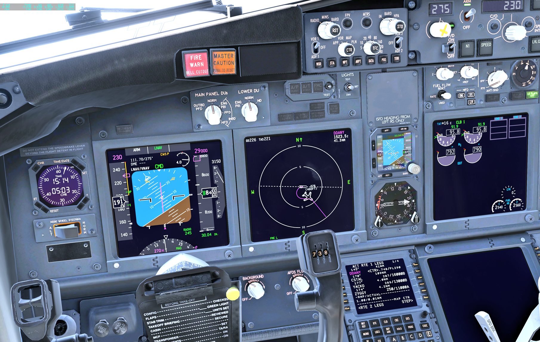 VNAV disengages by itself with the CWSP message, Zibo 737-800