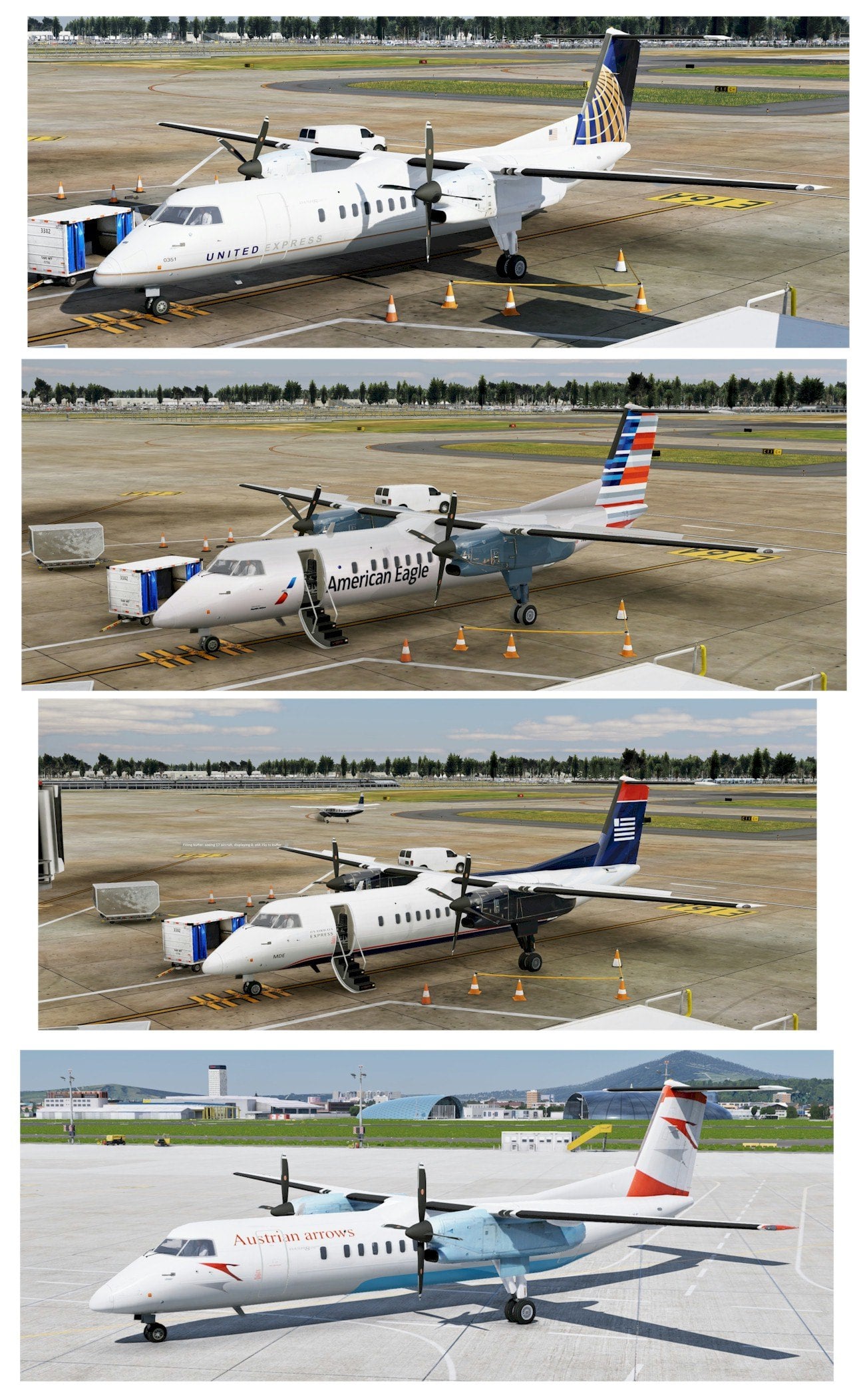 Manky1 q300 liveries: USAirways, AAL, United, Austria Arrows