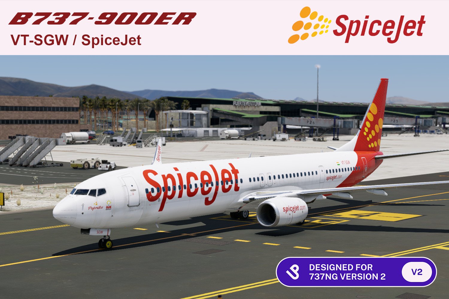 LevelUp 737-900ER v2 8K SpiceJet VT-SGW - Other Aircraft Livery