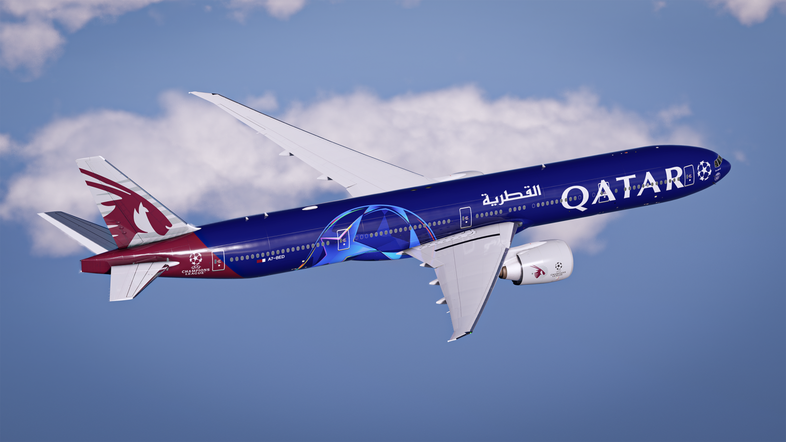 Qatar Airways Champions League A7-BED 777-300ER - 8K and 4K