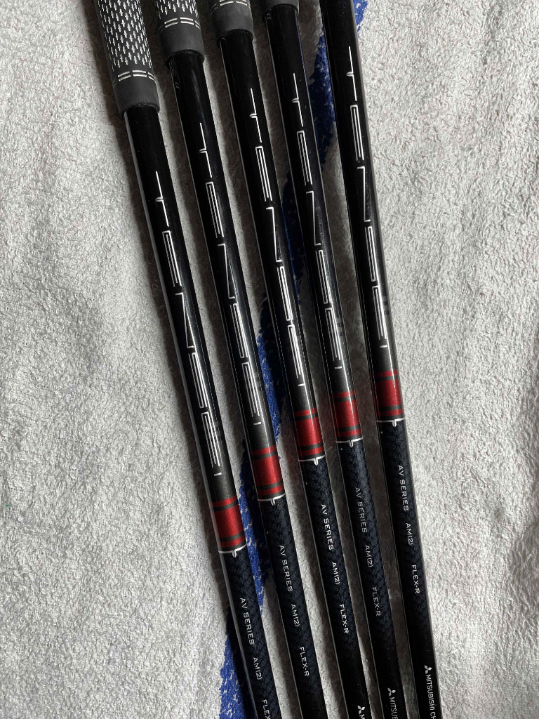 Tensei AV Red AM(2) graphite iron shafts, regular flex, taper tip