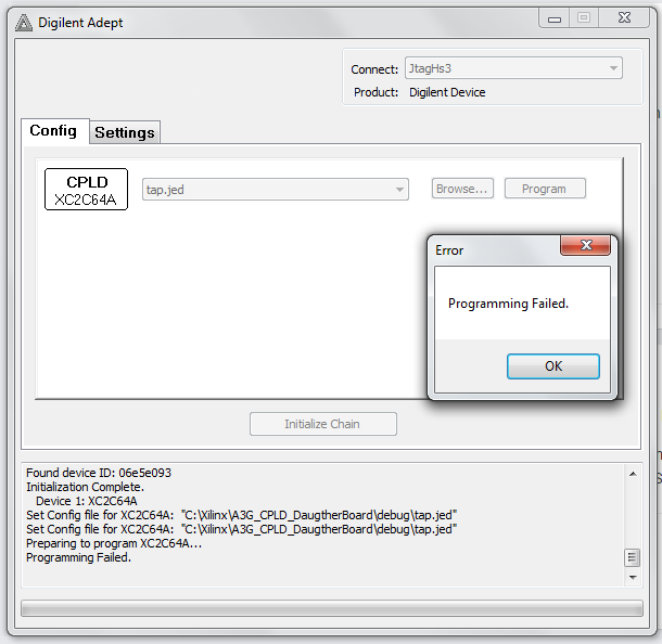Xilinx CPLD XC2C64A + JTAG-HS3 - Other - Digilent Forum