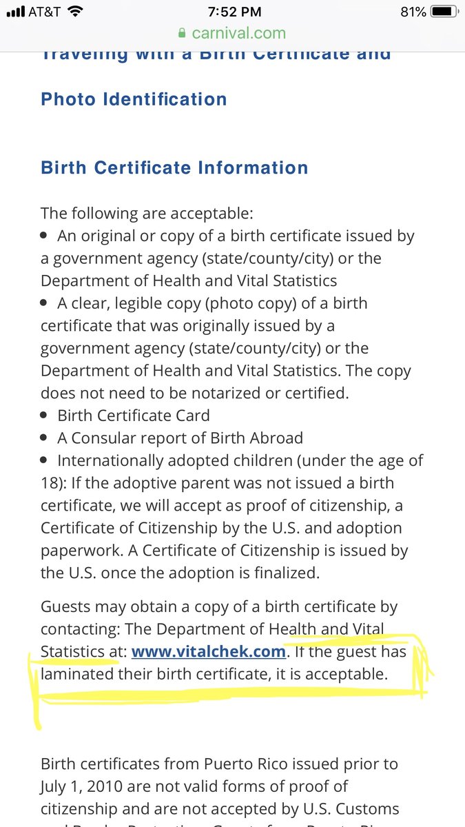 Can I use a laminated birth certificate for my ID? - Carnival 