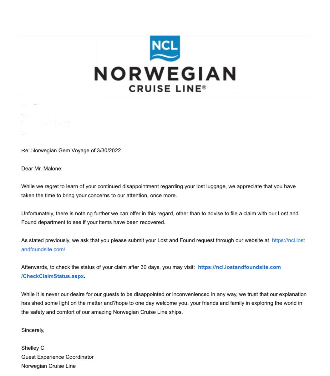 Gem Lost luggage update 3 30 22 Norwegian Cruise Line Cruise Critic Community