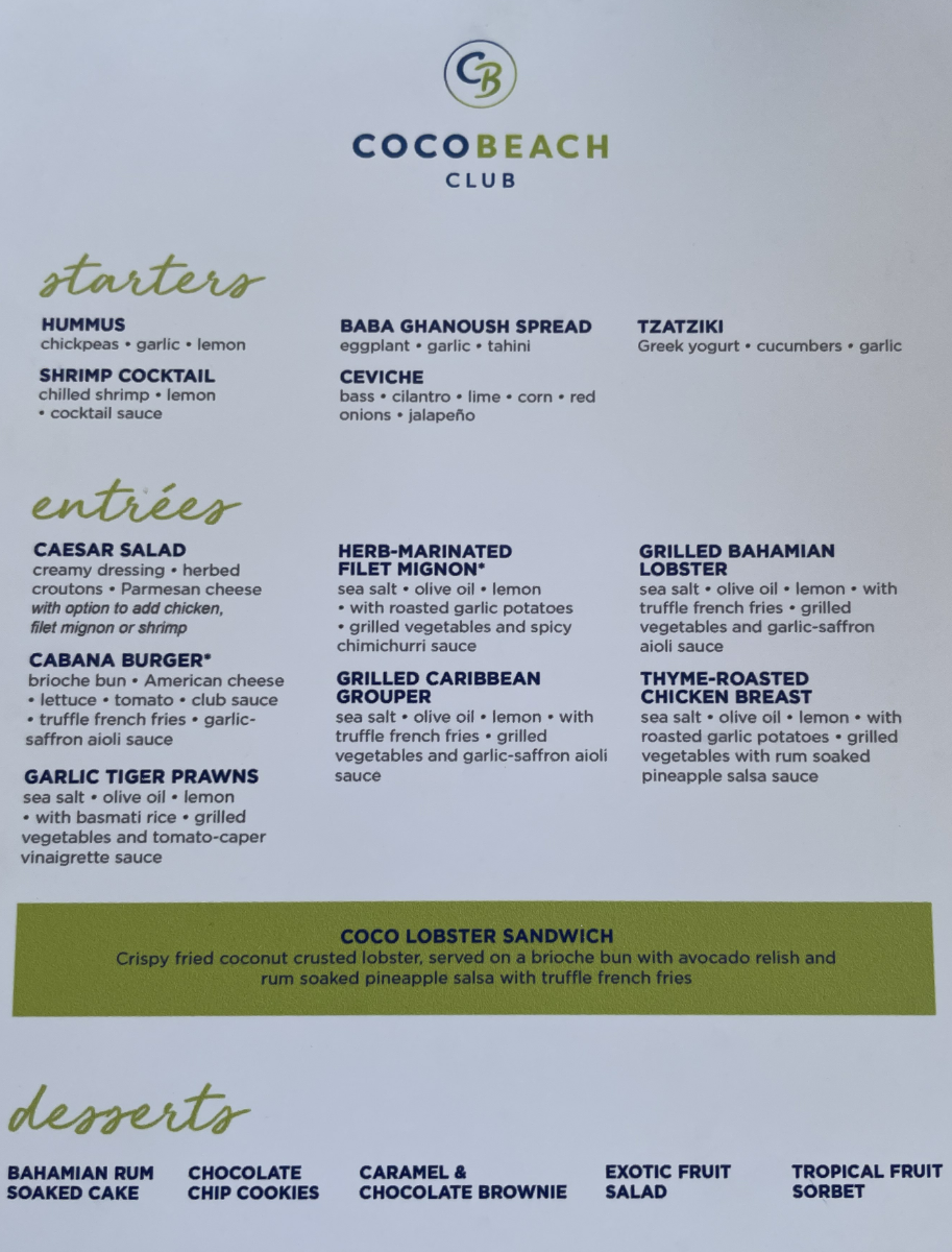 Coco Cay Beach Club menu - Royal Caribbean International - Cruise ...