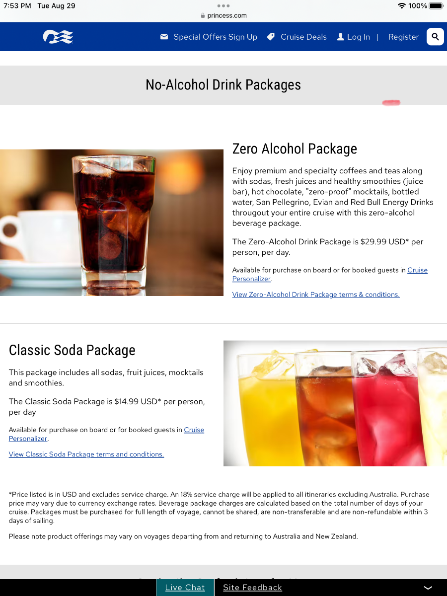 Princess Zero Alcohol Package or Classic Soda Package for Virgin 