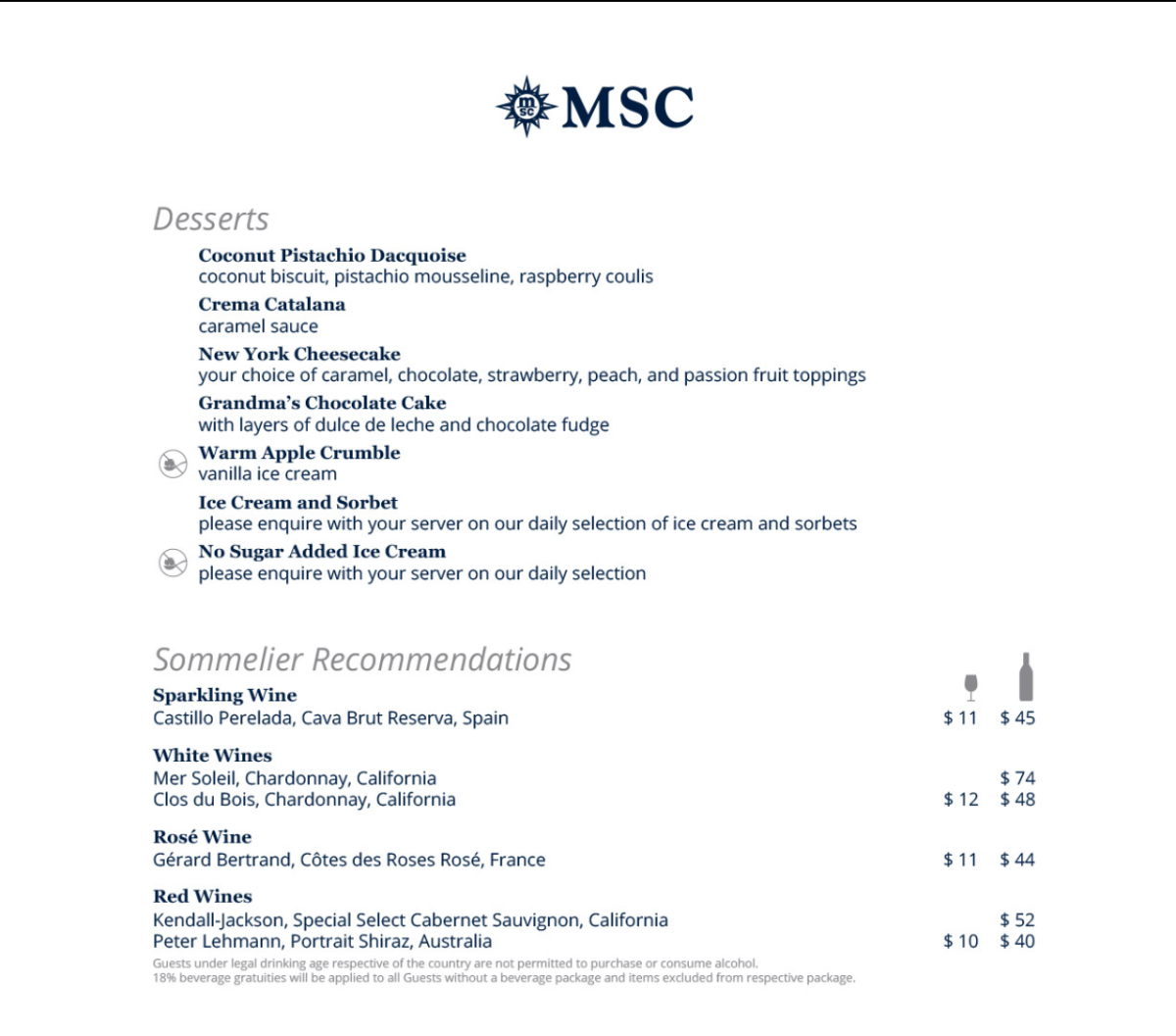 Meraviglia MDR Dinner menus (7 day out of Brooklyn) - Page 2 - MSC ...