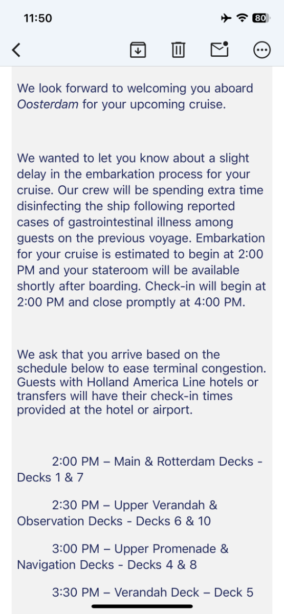 Norrovirus on Oosterdam today Holland America Line Cruise Critic