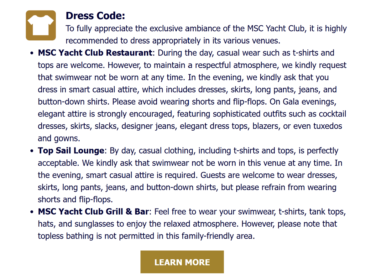 Dress for parties in the Yacht club - MSC Cruises - Cruise Critic Community