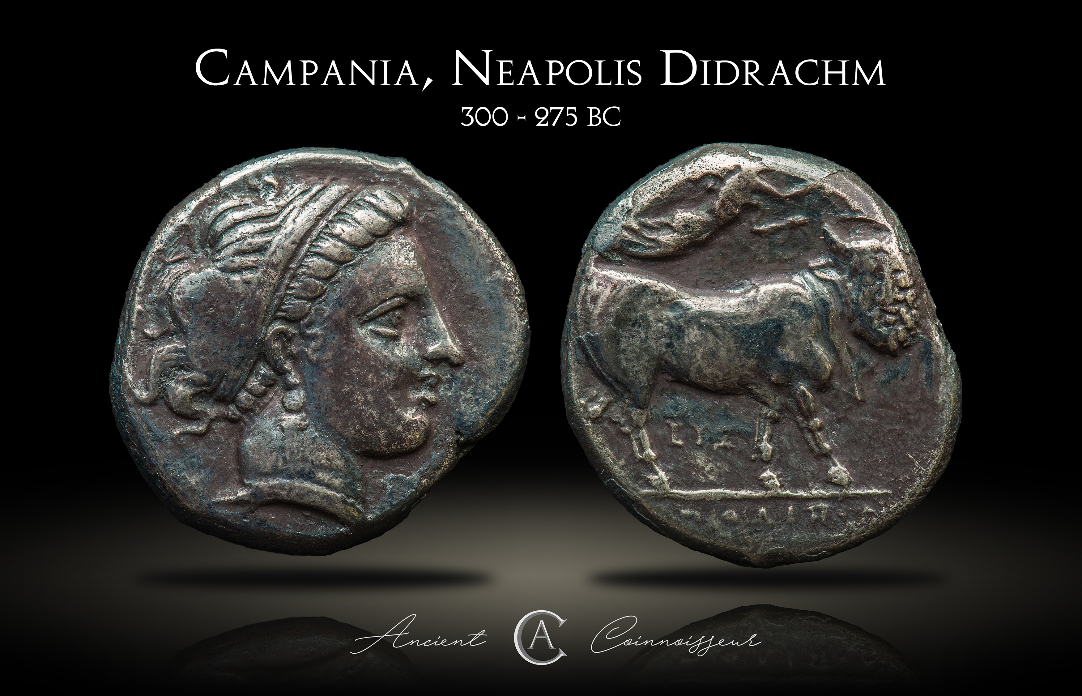 2,000 years apart: a Silver Didrachm of Neapolis from 300 BC and a