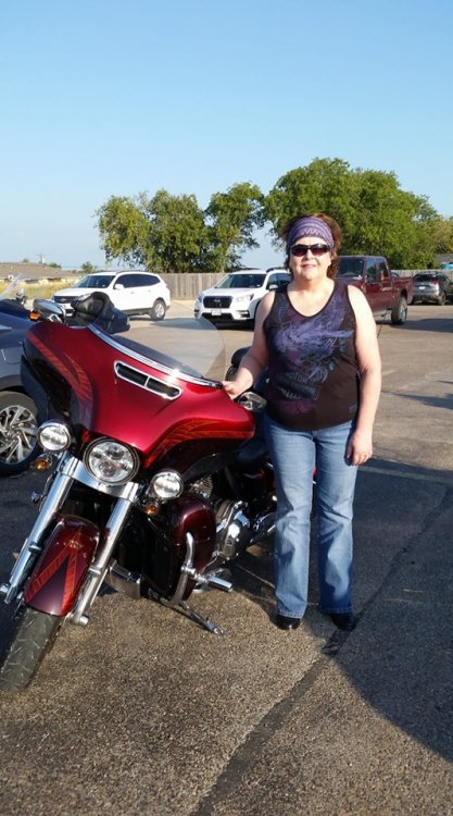 Image may contain: Sherri Sutton Goode, motorcycle, sky, tree and outdoor