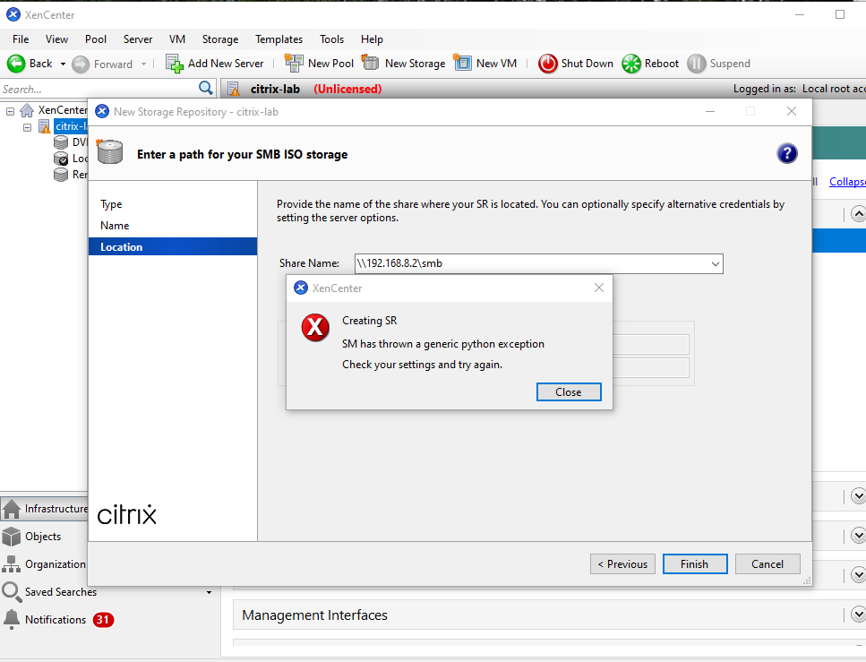 Can't connect to Windows SMB share, NFS ect. - Storage - Citrix