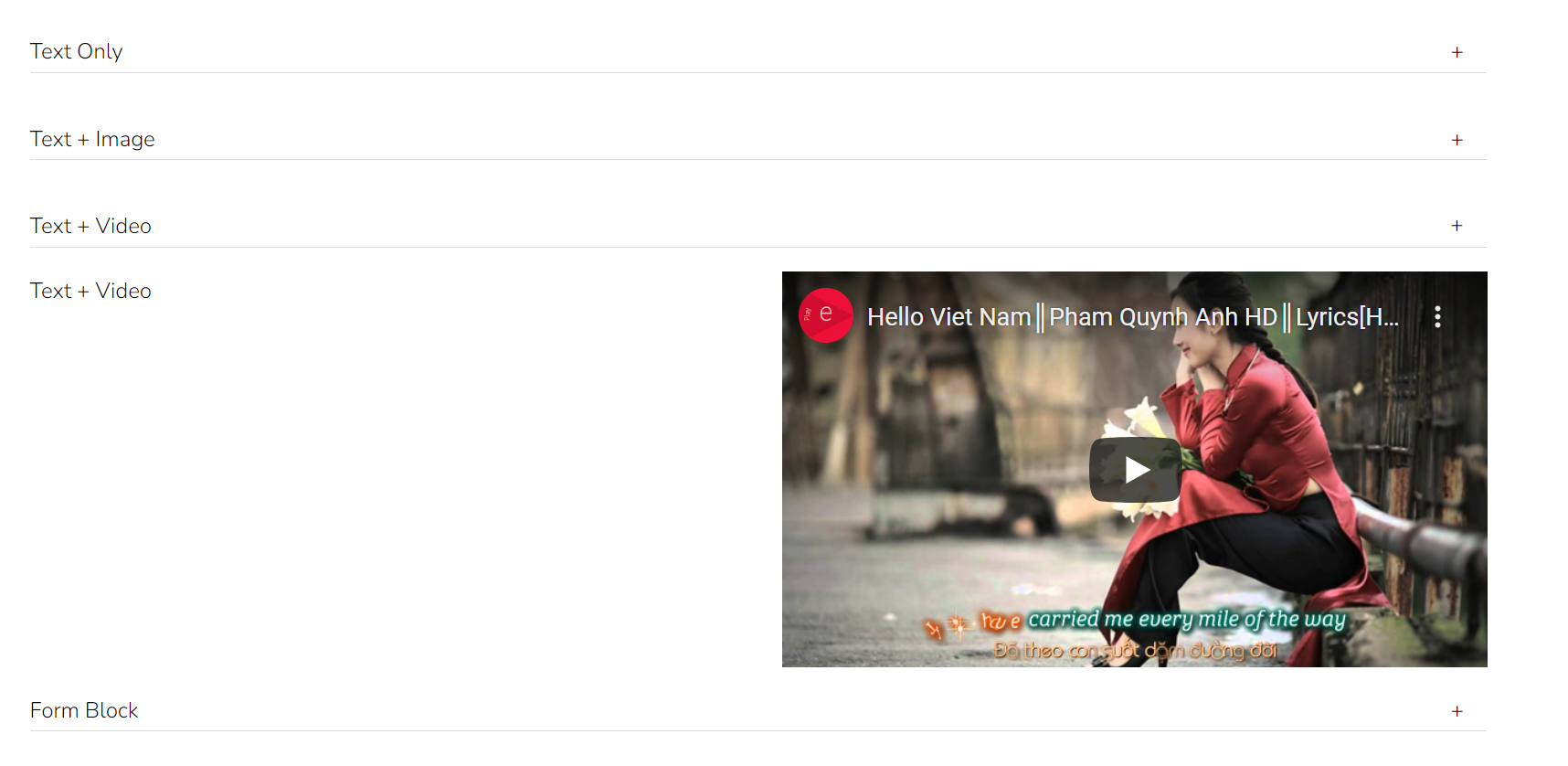 Embed a video within the accordion drop down menu - Customize with