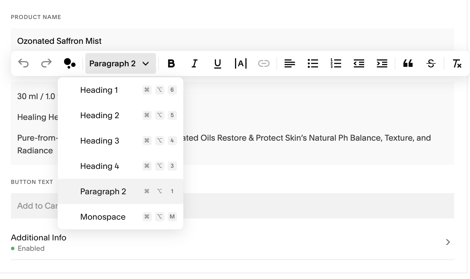 Can't use paragraph 1 on store products? - Commerce - Squarespace