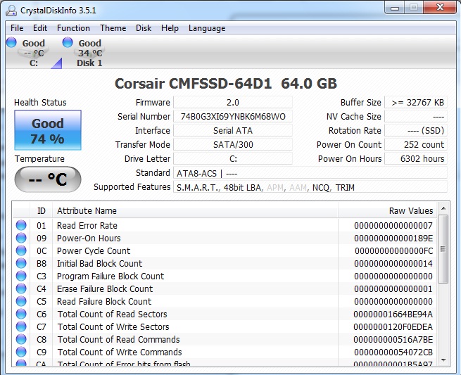 Hi Health Down to 74% on X64 - Solid State Drives (SSD) - Corsair