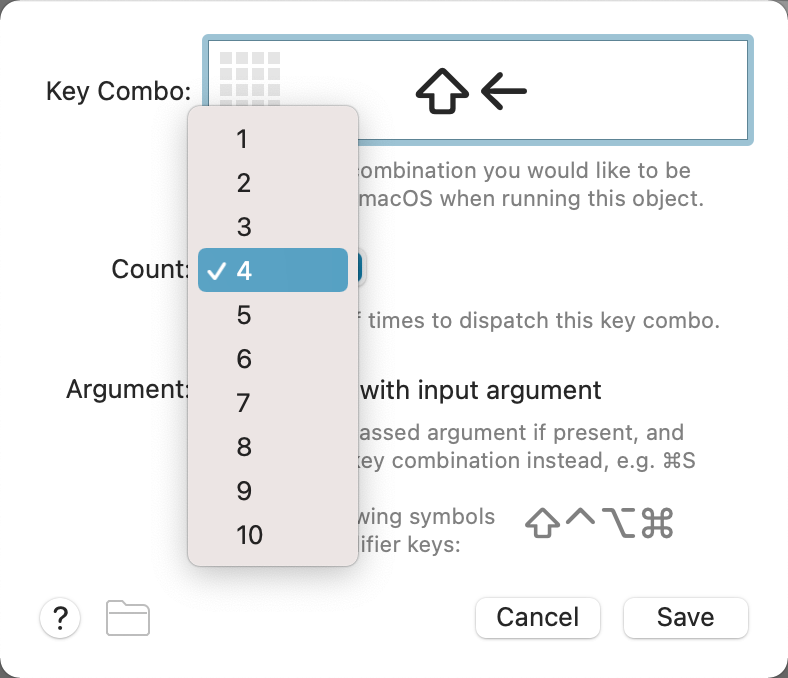 key combo count support use variable or query - Alfred Feature ...