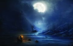 drawing moon night pirate sail ship schooner ship shipwreck