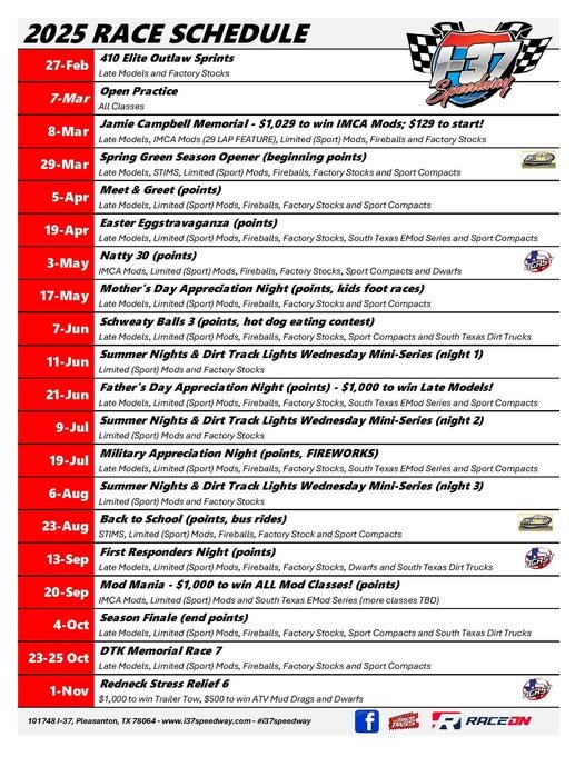 I-37 Speedway 2025 Schedule(updated) - 2025 Texas Tracks and Texas ...
