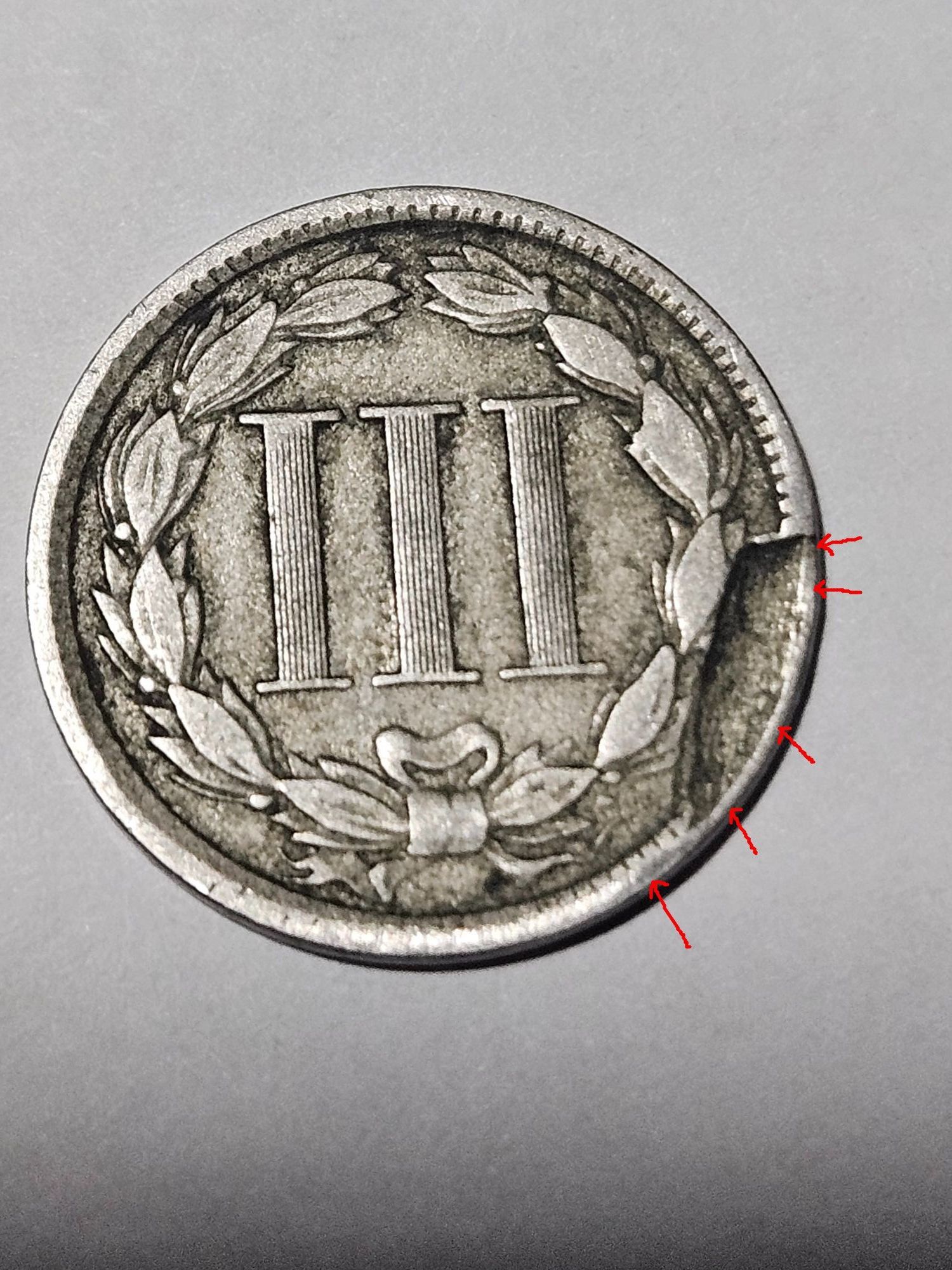 ワシントン1881  3centの字体は切手のみカットが左欠けエラー切手だろうか 1881 3 CENT NICKEL POSSIBLE STRIKE DAMAGE - Newbie Coin Collecting