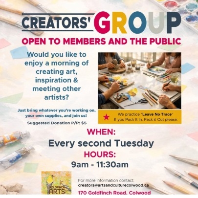 Creators’ Group for artists, makers, painters, sculptors, knitters, and creatives of all kinds.