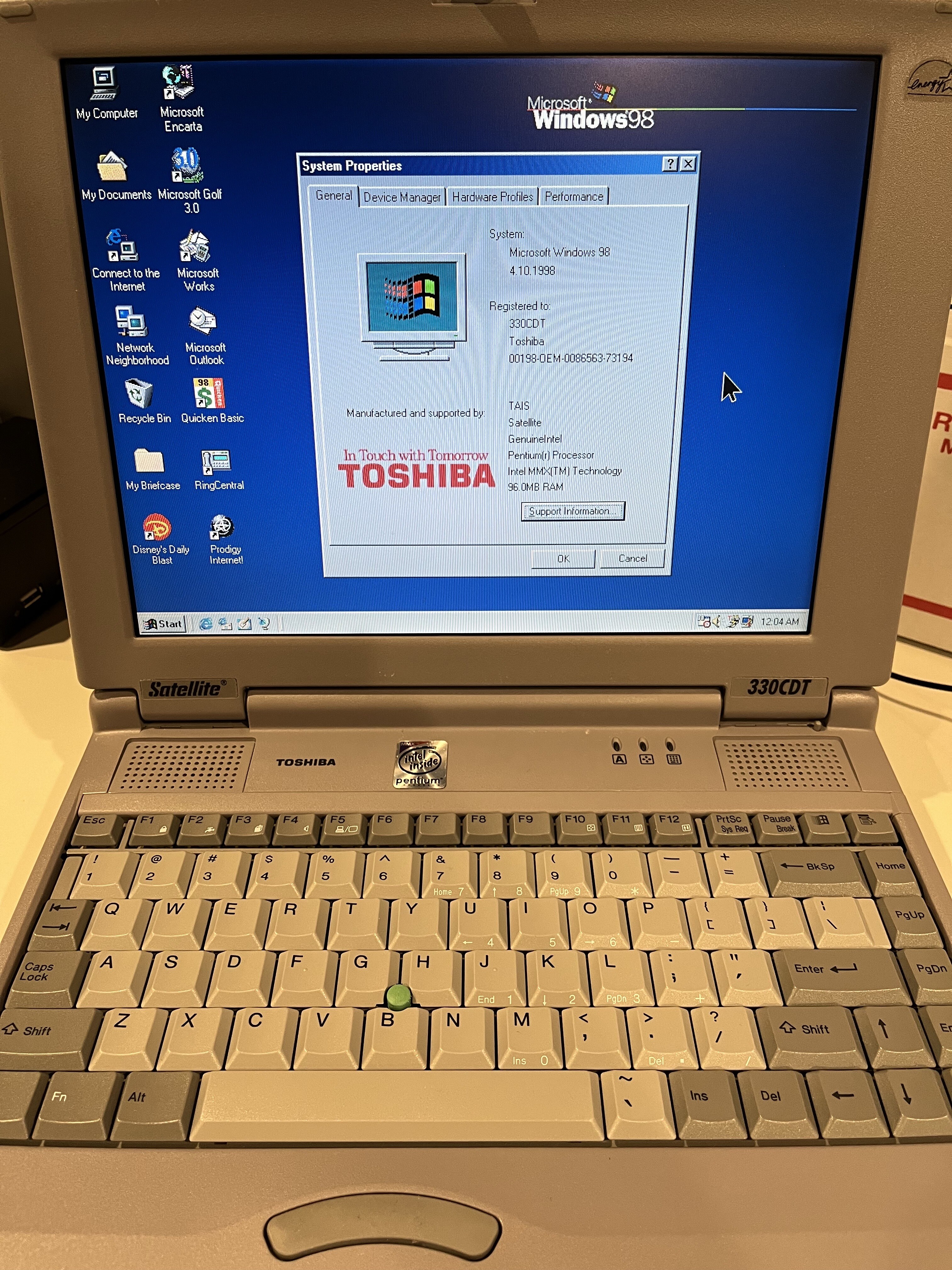 Toshiba 330 factory CDT Laptop