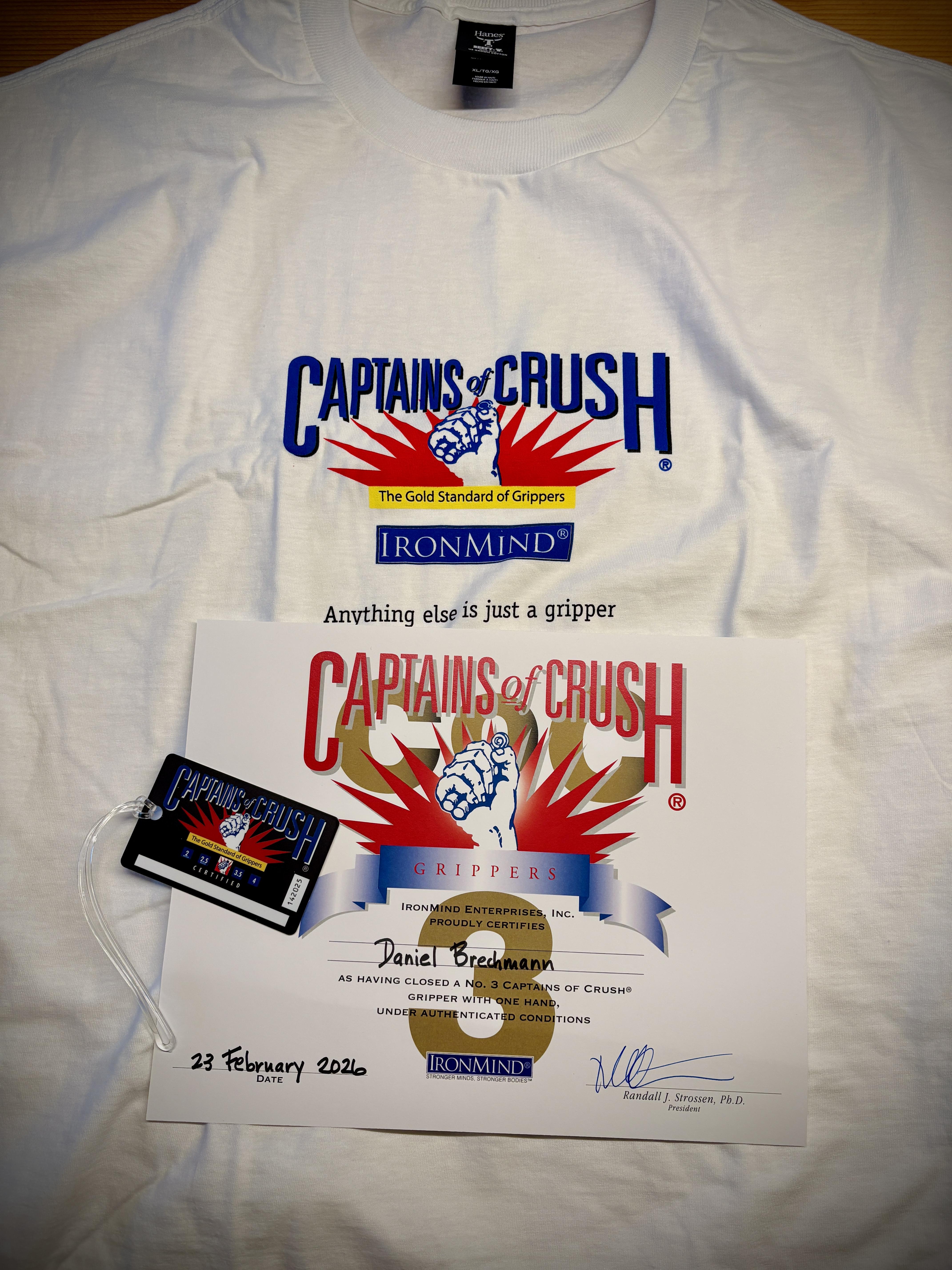 Daniel Brechmann Certifies on the Captains of Crush No. 3 Gripper