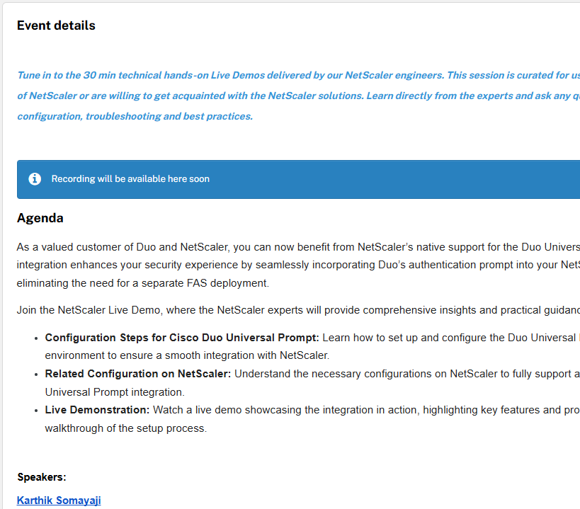 NetScaler Live Demo : NetScaler Integration for Cisco Duo Universal Prompt using Oauth