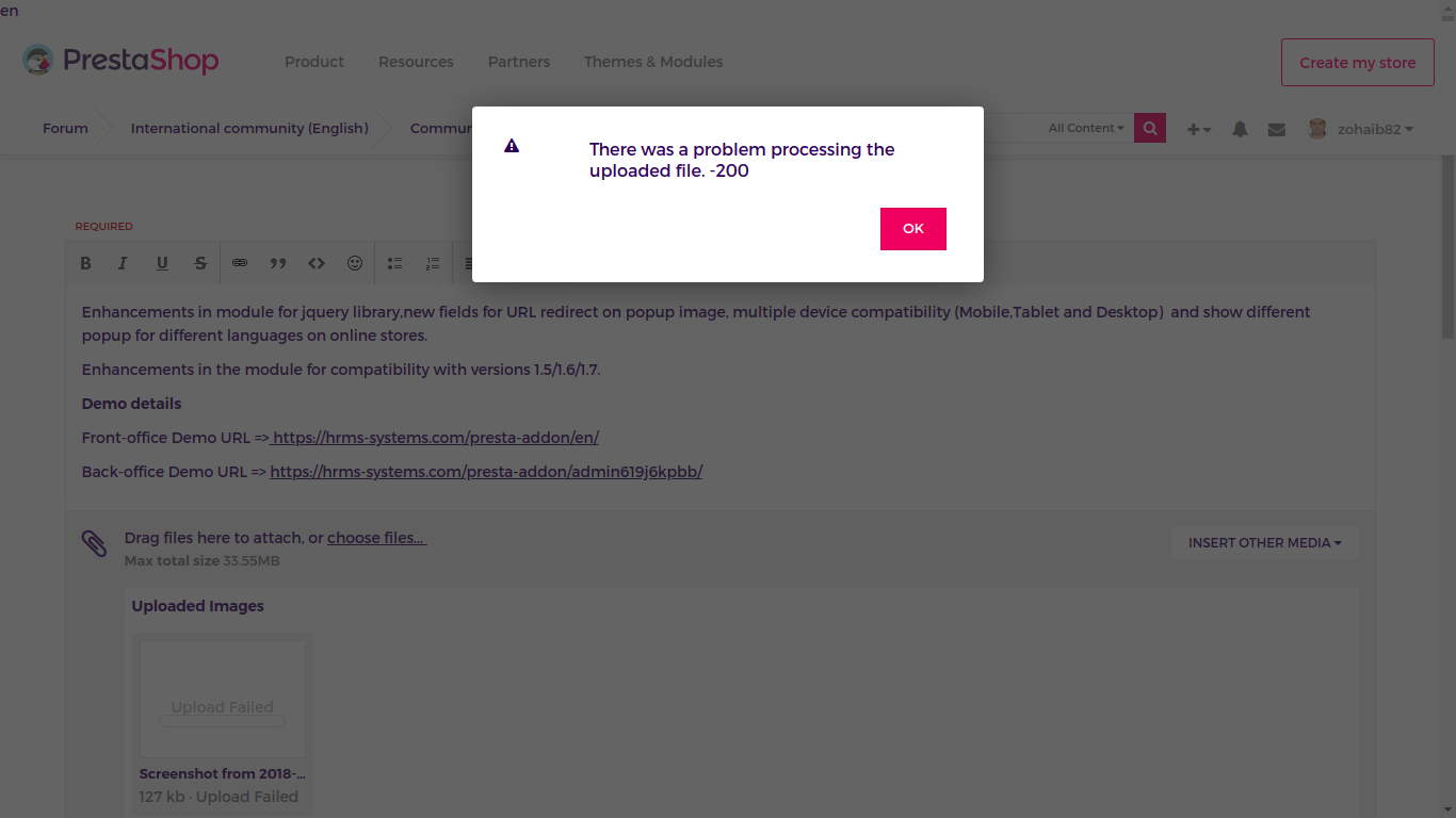 Error uploading image in forum post - There was a problem processing ...
