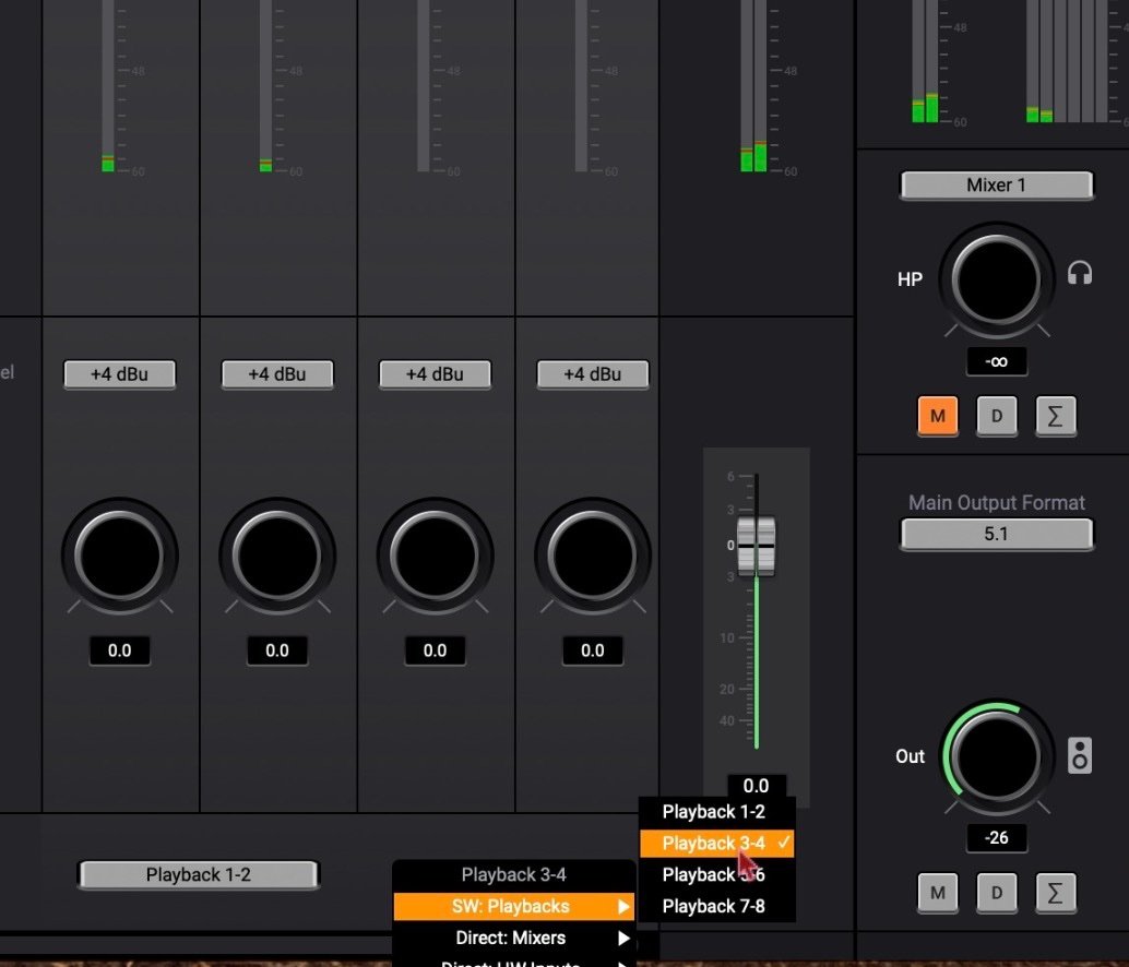 Two audio tracks assigned to different monitor sets - Logic Pro