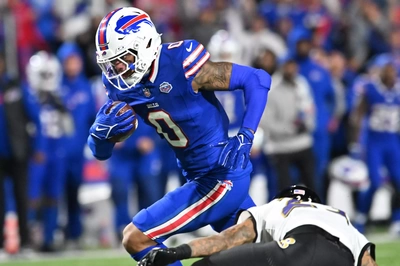 Keon Coleman is about to be taken down just a few yards from the end zone by one of the most fateful trips in Bills history. If he made it to the end zone there would have been time for one more Ravens possession. Instead the Bills ate the clock and won!!